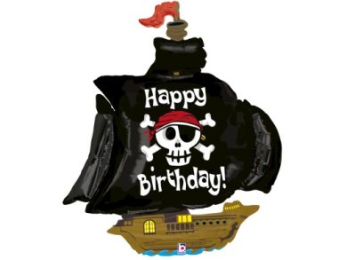 Pirate Ship with Black Sails Happy Birthday Supershape Balloon (117cm)