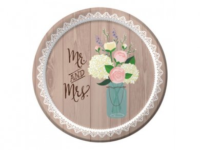Mr and Mrs Rustic Small Paper Plates (8pcs)
