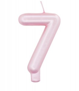 Ροζ Περλέ Κερί για Τούρτα Αριθμός 7 (7εκ)