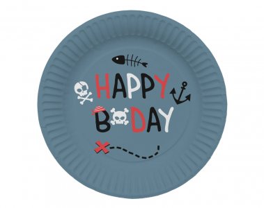 Pirate Party Happy Birthday Μεγάλα Χάρτινα Πιάτα (8τμχ)