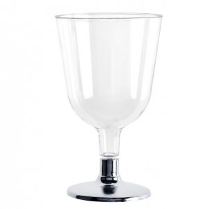 Plastic Clear and Silver Wine Glasses (6pcs)