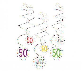 Colorful Happy Birthday Swirl Deco with Number 50 (6pcs)