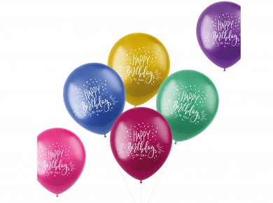 Multicolor Latex Balloons with Happy Birthday White Print (6pcs)