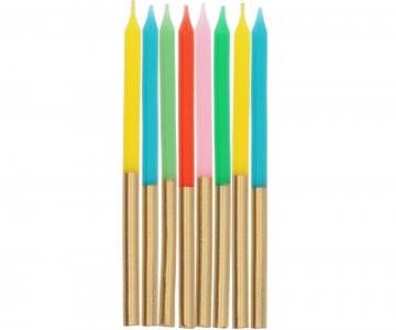 Colorful Tall Cake Candles with Gold Details (24pcs)