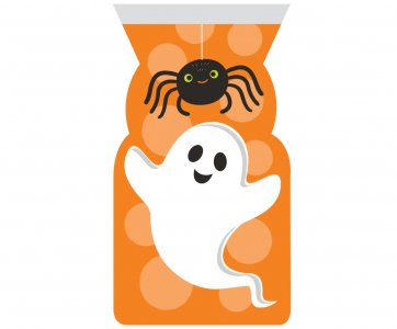 Plastic Zipper Treat Bags in Orange Color with Ghost and Spider Design (12pcs)