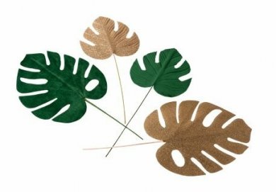 Green and Gold Decorative Tropical Leaves (4pcs)