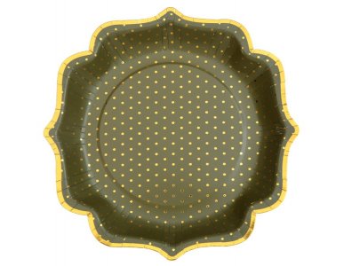Olive Green Paper Plates with Gold Edging and Dots (10pcs)