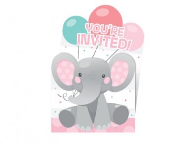 Girl Elephant Party Invitations 8pcs
