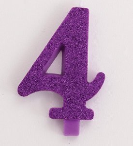 Purple with Glitter Cake Candle Number 4 (7,5cm)