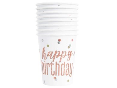 Rose Gold with Happy Birthday Holographic Print and Dots Paper Cups (8pcs)