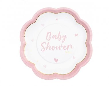 Ροζ Baby Shower με Καρδούλες Χάρτινα Πιάτα (8τμχ)
