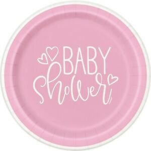 Pink Baby Shower Large Paper Plates (8pcs)