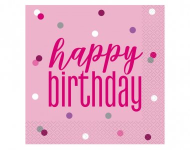 Ροζ Birthday Glitz Χαρτοπετσέτες (16τμχ)