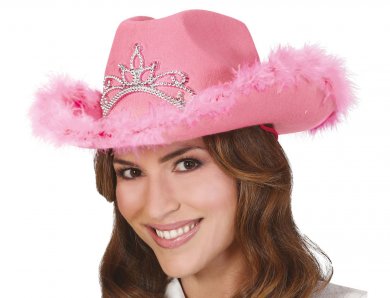 Pink Cowboy Hat with Feathers and Rhinestones