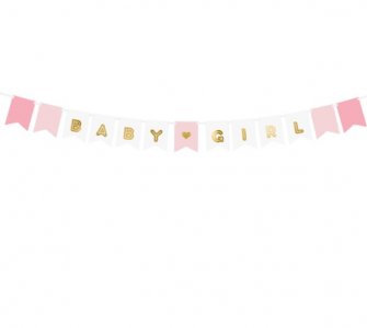 Pink Garland with Gold Foiled Baby Girl Print (175cm)