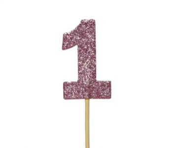 Pink Glitter Decorative Picks with Number 1 (12pcs)