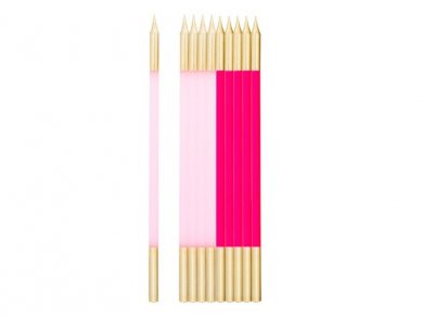 Pink and Fuchsia Extra Tall Cake Candles with Gold Finishing (10pcs)