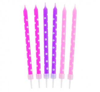 Pink and Purple Cake Candles with Dots (24pcs)