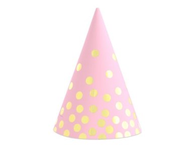 Pink Paper hats with Gold Dots (6pcs)