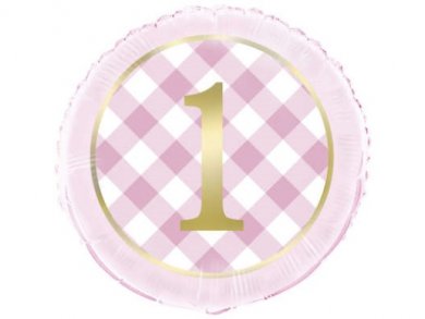 Pink Gingham Foil Balloon with Number 1 (45cm)