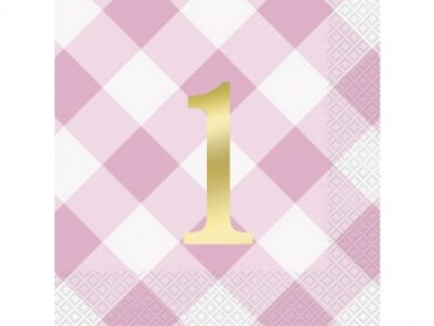 Pink Gingham Luncheon Napkins for First Birthday (16pcs)