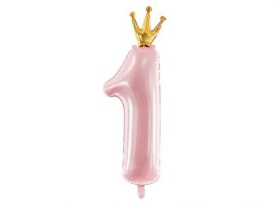 Pastel Pink Supershape Balloon Number 1 with Gold Crown (90cm)