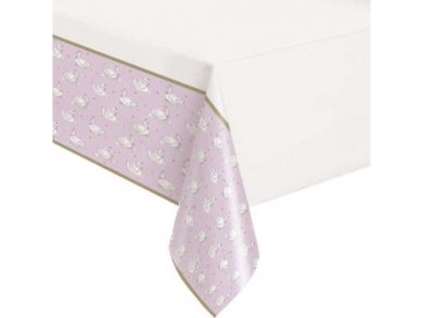 Pink Plastic Tablecover with Swans and Stars (137cm x 213cm)