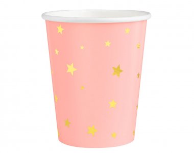 Pink Paper Cups with Gold Foiled Stars (6pcs)