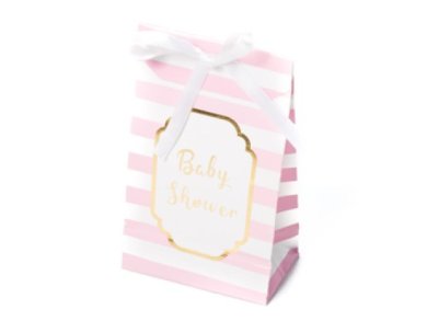 Ροζ Ριγέ Baby Shower Πολυτελή Σακουλάκια για Κέρασμα (10τμχ)