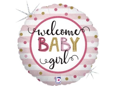 Pink Stripes Welcome Baby Girl Foil Balloon (46cm)