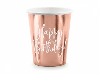 Rose Gold Paper Cups with Happy Birthday Print (6pcs)