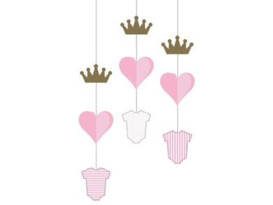 Pink Baby Rompers and Gold Crowns Hanging Decorations (3pcs)