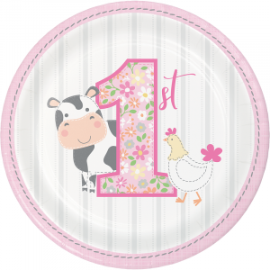 Farm Animals Pink Small Paper Plates (8pcs)