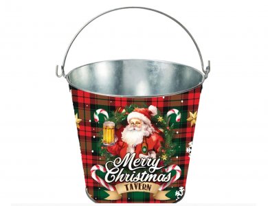 Santa Merry Christmas Metal Bucket (19cm x 23cm)