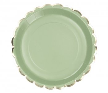 Sauge Green Large Paper Plates with Gold Foiled Details (8pcs)