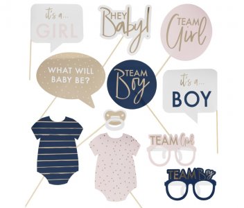 Gold Foiled Gender Reveal Photo Booth Props (10pcs)