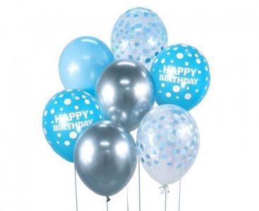 Blue Happy Birthday Latex Balloon Set (7pcs)