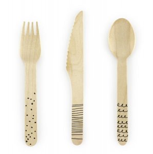 Wooden Cutlery Set with Black Design (18pcs)