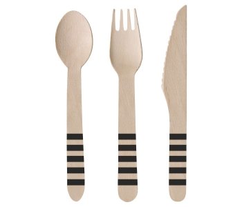 Wooden Cutlery Set with Black Stripes (24pcs)