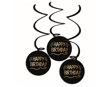 Shining Glam Happy Birthday Swirl Decorations (3pcs)