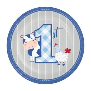 Farm Animals Blue Small Paper Plates (8pcs)