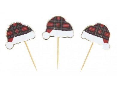 Tartan Santa Hats Decorative Picks (10pcs)