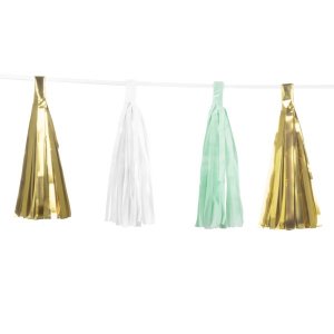 Tassel Garland Mint-Gold and White (3m)