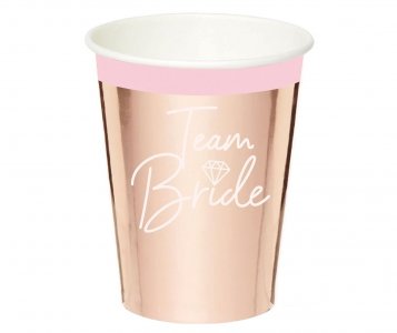 Team Bride Ροζ Χρυσά Ποτήρια με Ροζ Λεπτομέρεια (8τμχ)