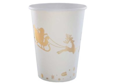 Santa Sleigh White Paper Cups (10pcs)