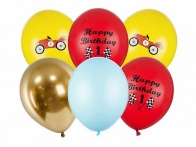 Vintage Race Birthday Latex Balloons (6pcs)