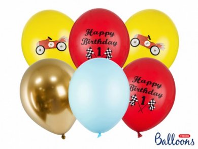 Vintage Race Birthday Latex Balloons (6pcs)