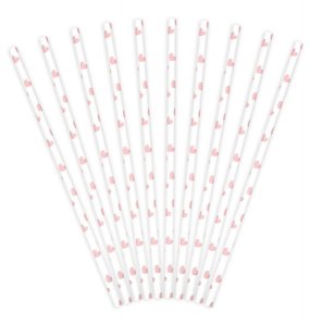 White Paper Straws with Pink Hearts (10pcs)