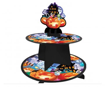 Smiling Pumpkins and Ghosts 2 Level Cupcake Stand