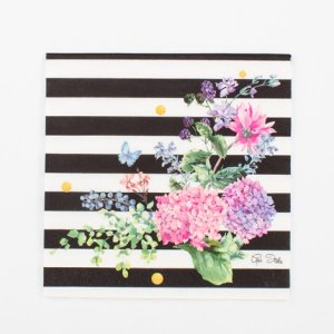 Luncheon Napkins Floral with White and Black Stripes (16pcs)
